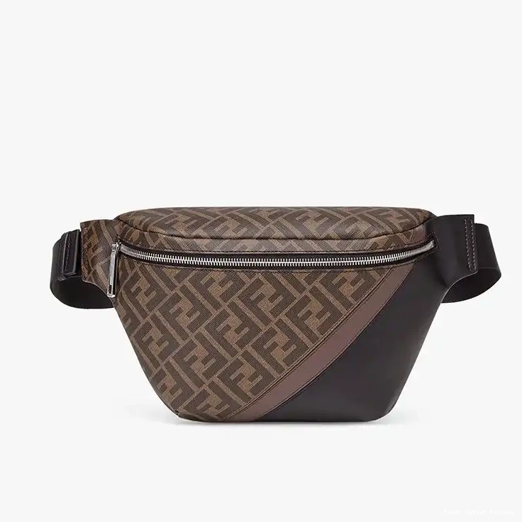 Cheap HOT Coffee Brown Bag Fendi Motif In Fabric Belt FF 0521